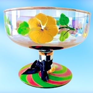 Mackenzie Childs Glass Platter Compote on Pedestal